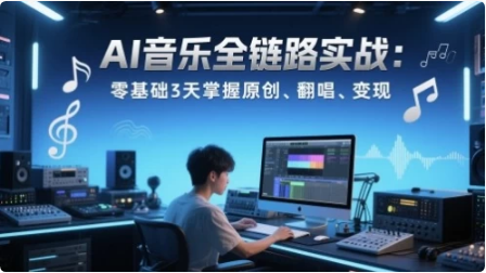 AI音乐全链路实战变现课：零基础3天掌握原创、翻唱、变现-酷软