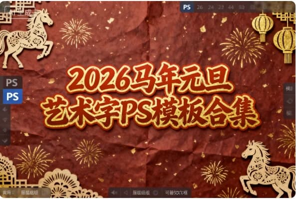 2026马年元旦艺术字PS模板合集-酷软