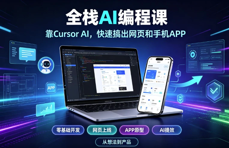 全栈AI编程课 靠Cursor AI,快速搞出网页和手机APP(国外中字)-酷软