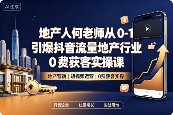 地产人何老师从0-1引爆抖音流量地产行业0费获客实操课-酷软