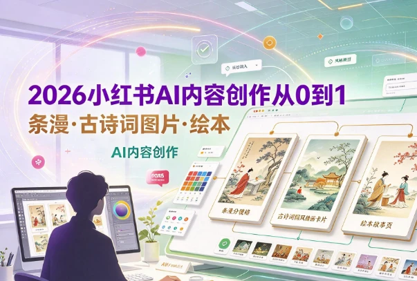 2026小红书AI内容创作从0到1 学习条漫、古诗词图片、绘本-酷软